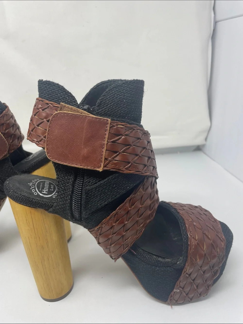 Jeffrey Campbell Handmade Havana Last Braided Brown Wrap Platform Wood Heels